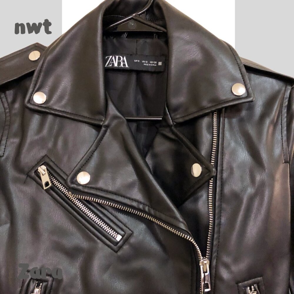NWT NEW Zara Womens Faux Leather Biker Jacket Black, Size S - Picture 4 of 5